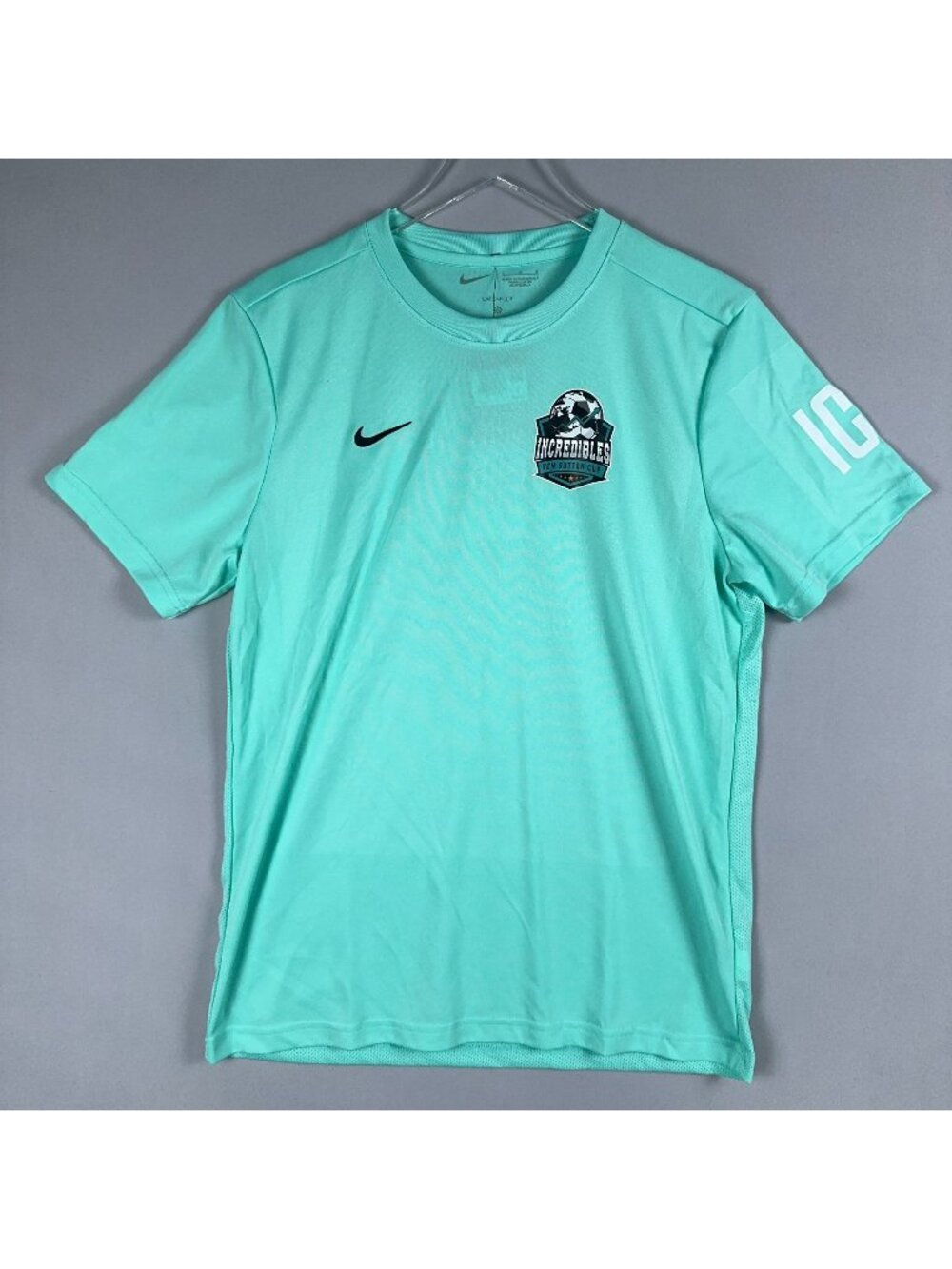 Nike Turquoise Dri-Fit Soccer T-Shirt Incredibles Logo Mens Size Large Mint Gree